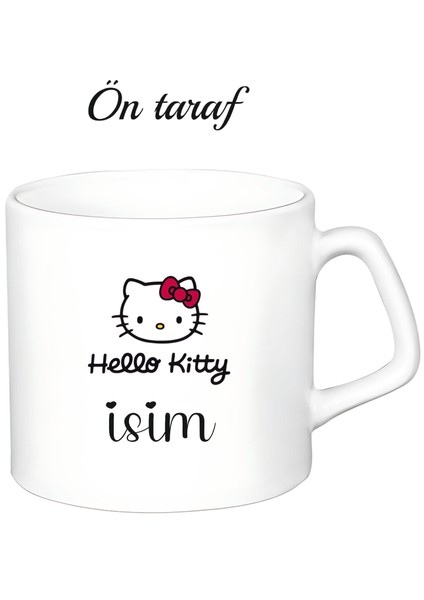Kişiye Özel Hello Kitty Beyaz Afilli Kupa Bardak