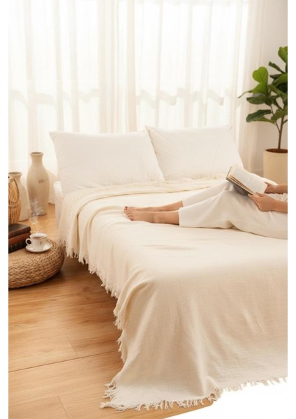 4 Kat Müslin Çift Kişilik Pike, Tv Battaniyesi, Koltuk Şalı ve Yatak Örtüsü Pamuklu