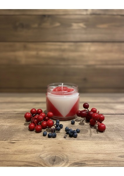 Çiçek Desenli Şeritli Özel Tasarım Dekoratif Cam Kavonozlu Kokulu Kırmızı Mum (Orkide Kokulu) fiyatları