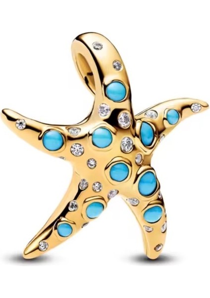 Gold ve Işıltılı Mavi Denizyıldızı Sallantılı Charm fiyatları