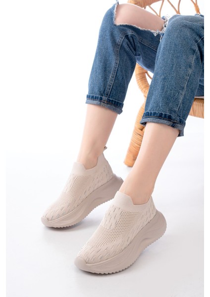 ZRİN-707 Bej Triko Faillant Taban Slip-On Taşlı Kadın Spor Ayakkabı fiyatları