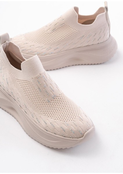 ZRİN-707 Bej Triko Faillant Taban Slip-On Taşlı Kadın Spor Ayakkabı indirimleri