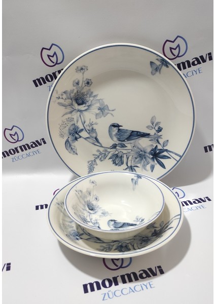 Porselen Kuş 18 Parça 6 Kişilik Yemek Takımı