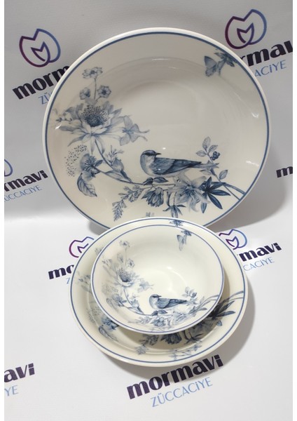 Porselen Kuş 18 Parça 6 Kişilik Yemek Takımı modelleri