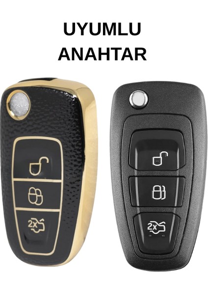 Ford Courier Focus Fiesta C-Max Mondeo Custom Galaxy 3 Buton Nano Deri Anahtar Kılıfı Sustalı Gold fiyatları