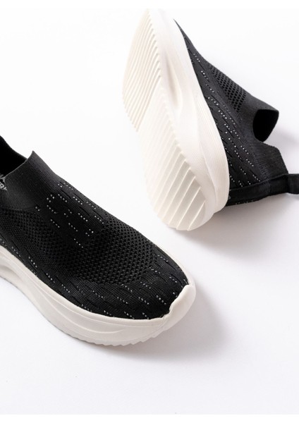 ZRİN-707 Siyah Beyaz Triko Faillant Taban Slip-On Taşlı Kadın Spor Ayakkabı fırsatları