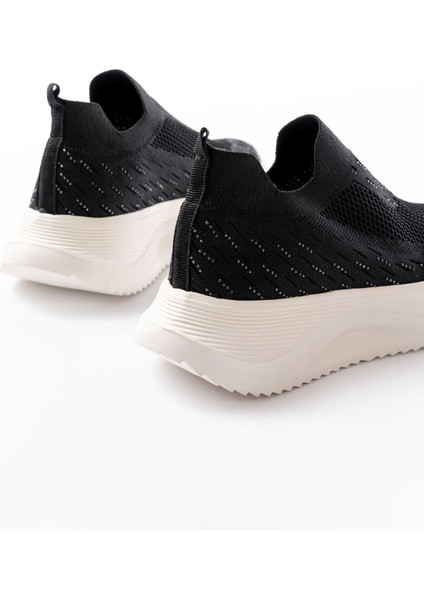 ZRİN-707 Siyah Beyaz Triko Faillant Taban Slip-On Taşlı Kadın Spor Ayakkabı indirimleri
