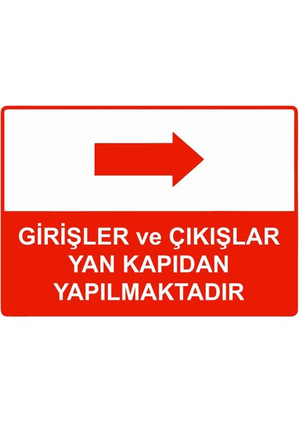 Girişler ve Çıkışlar Yan Kapıdan Yapılmaktadır Isg Uyarı Levhası Pvc A5 15X21 cm