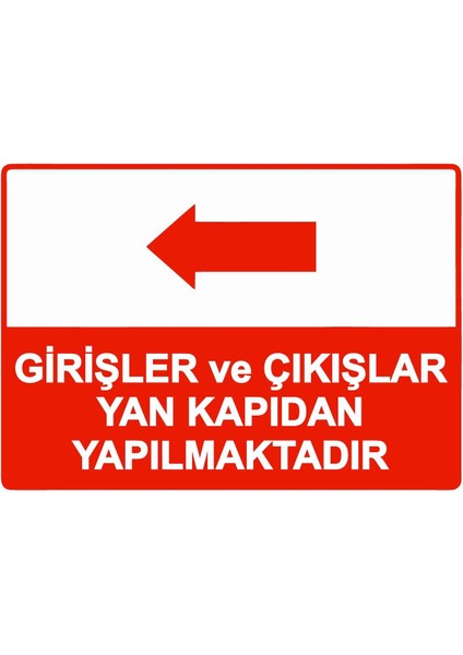 Girişler ve Çıkışlar Yan Kapıdan Yapılmaktadır Isg Uyarı Levhası Pvc A5 15X21 cm