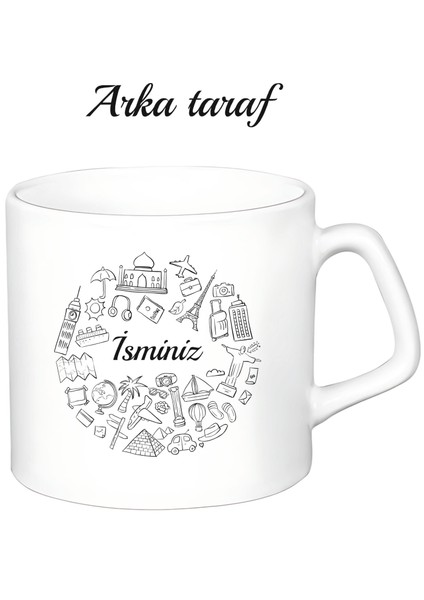 Kişiye Özel Seyahat Temalı Beyaz Afilli Kupa Bardak fiyatları