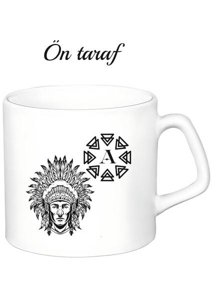 Kişiye Özel Kızılderili Harf Temalı Beyaz Afilli Kupa Bardak