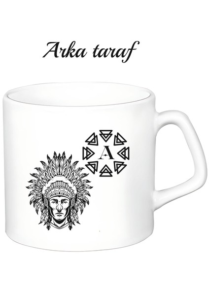 Kişiye Özel Kızılderili Harf Temalı Beyaz Afilli Kupa Bardak fiyatları