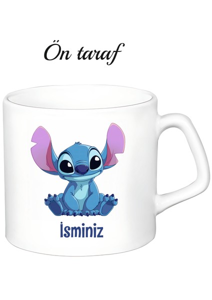 Kişiye Özel Stitch Beyaz Afilli Kupa Bardak