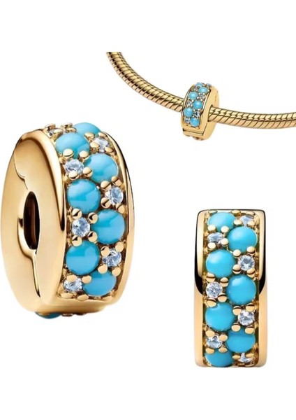 Gümüş Gold Renk Su Mavisi Klips Charm