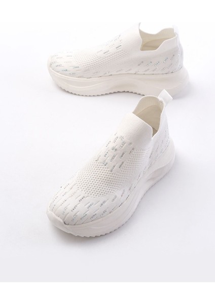 ZRİN-707 Beyaz Triko Faillant Taban Slip-On Taşlı Kadın Spor Ayakkabı fırsatları
