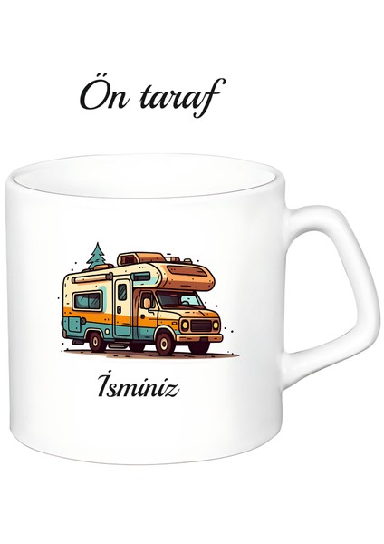 Karavan Temalı Kişiye Özel Beyaz Afilli Kupa Bardak