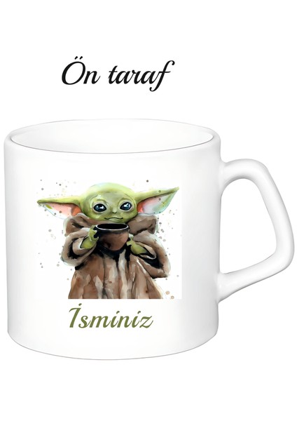 Kişiye Özel Baby Yoda Beyaz Afilli Kupa Bardak