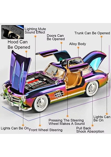 Mercedes-Benz 300 Sl Siyah 1954 Model Klasik Araba 1/24 Ölçek Mercedes 300SL Gri Parlak modelleri