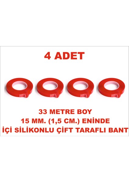 Çift Taraflı Silikon Bant 33 M. Uzunlukta 15 mm Eninde 4 Adet Birlikte Gönderilir