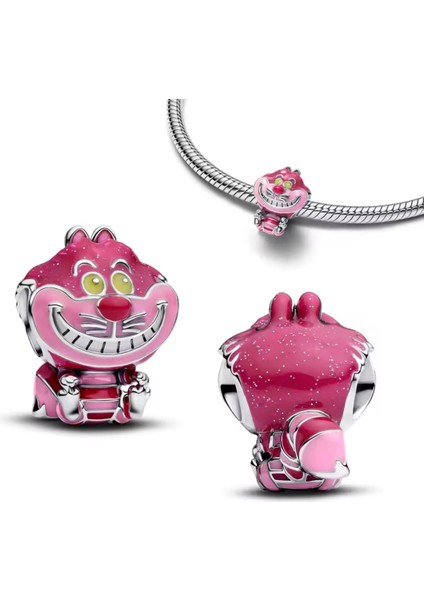 Gümüş Disney Alice Cheshire Kedi Charm'ı
