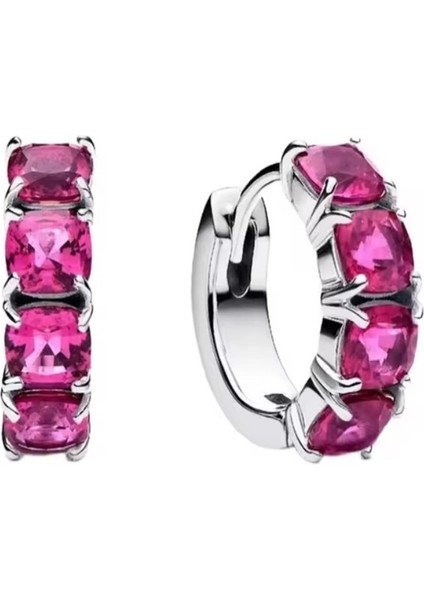 Gümüş Pembe Halka Küpeler