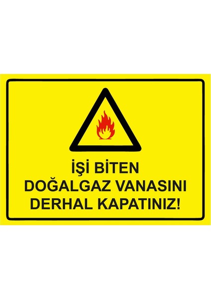 Işi Biten Doğalgaz Vanasını Derhal Kapatınız! Isg Uyarı Levhası Pvc A5 15X21 cm