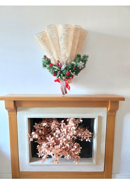 Işıklı El Yapımı Yılbaşı Kapı Süsü – Kırmızı Altın Noel Duvar Dekoru fiyatları