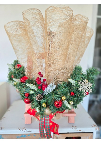 Işıklı El Yapımı Yılbaşı Kapı Süsü – Kırmızı Altın Noel Duvar Dekoru indirimleri