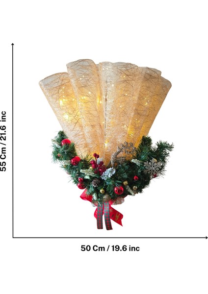 Işıklı El Yapımı Yılbaşı Kapı Süsü – Kırmızı Altın Noel Duvar Dekoru