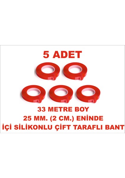 Çift Taraflı Silikon Bant 33 M. Uzunlukta 25 mm Eninde 5 Adet Birlikte Gönderilir