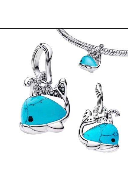 Gümüş Turkuaz Renkli Balina Sallantılı Charm