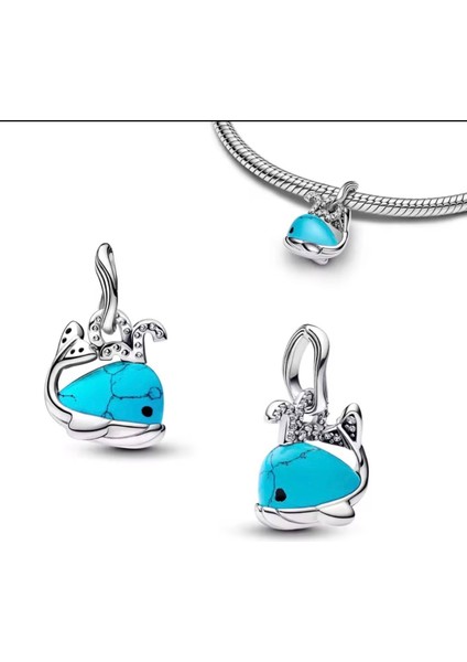 Gümüş Turkuaz Renkli Balina Sallantılı Charm fiyatları