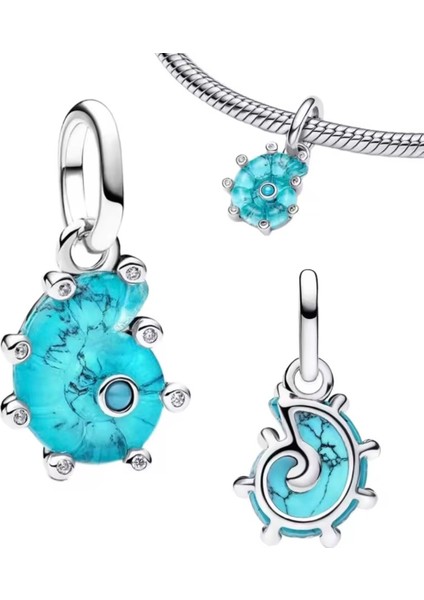 Gümüş Mavi Murano Deniz Salyangozu Charmı