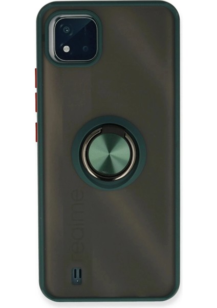 Realme C11 2021 Kılıf Montreal Yüzüklü Silikon Kapak - Yeşil