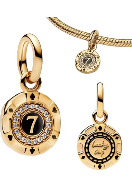 Gümüş Gold Renk Şanslı Casino Fişi Sallantılı Charm