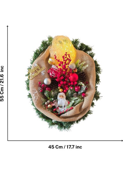 El Yapımı Jüt Kumaşlı Santa Yılbaşı Kapı ve Duvar Süsü – Kırmızı Yeşil Noel Çelengi indirimleri