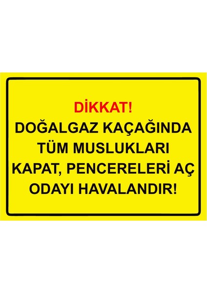 Dikkat! Doğalgaz Kaçağında Pencereleri Aç Odayı Havalandır! Isg Uyarı Levhası Pvc A5 15X21 cm