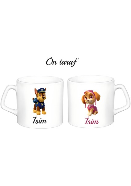 2 Adet Kişiye Özel Paw Patrol Beyaz Afilli Kupa Bardak