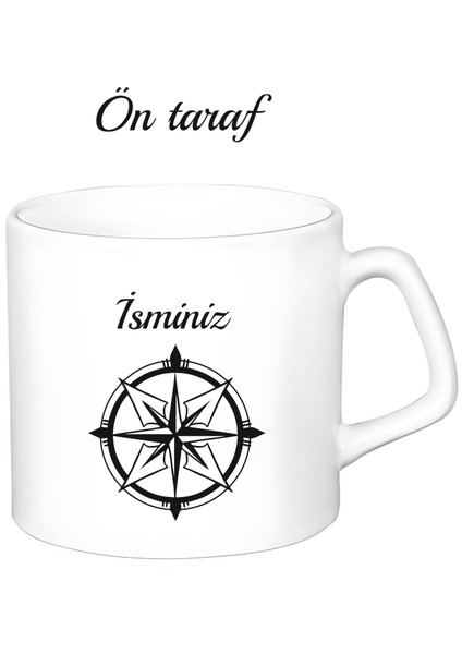 Kişiye Özel Pusula Harf Temalı Beyaz Afilli Kupa Bardak