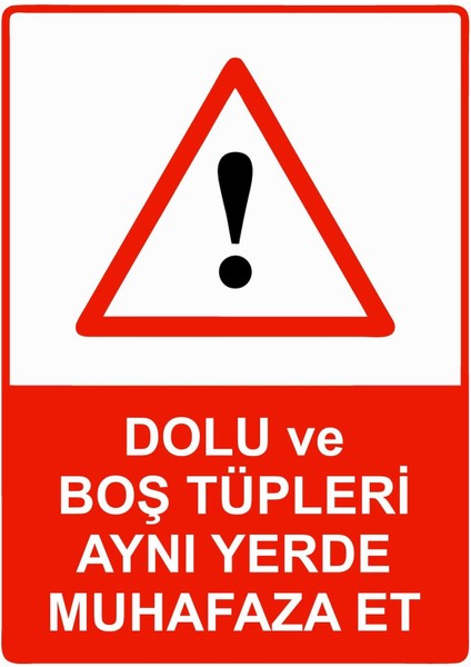 Dolu ve Boş Tüpleri Aynı Yerde Muhafaza Et Isg Uyarı Levhası Pvc A5 15X21 cm