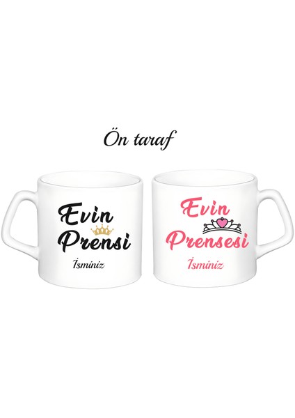 2 Adet Kişiye Özel Evin Prensi Prensesi Temalı Beyaz Afilli Kupa Bardak