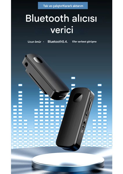 Bluetooth Adaptör 2in1 Alıcı Verici Bluetooth 5.4 Receiver Aux Wireless Araç Hoparlör Bluetooth Kiti