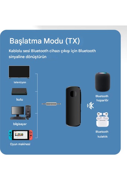 Bluetooth Adaptör 2in1 Alıcı Verici Bluetooth 5.4 Receiver Aux Wireless Araç Hoparlör Bluetooth Kiti