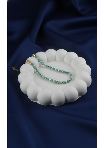 Altın Rengi Dorika Boncuklu ve Turkuaz Taşlı Ayarlanabilir Kadın Halhal fiyatları
