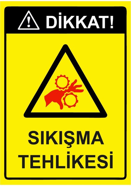 Dikkat! Sıkışma Tehlikesi Isg Uyarı Levhası Pvc A5 15X21 cm