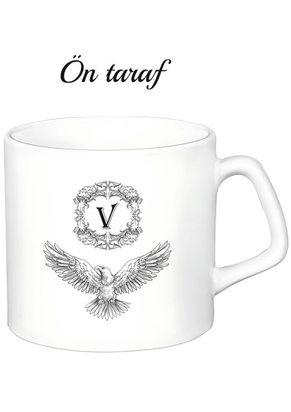 Kişiye Özel Kartal Harf Temalı Beyaz Afilli Kupa Bardak