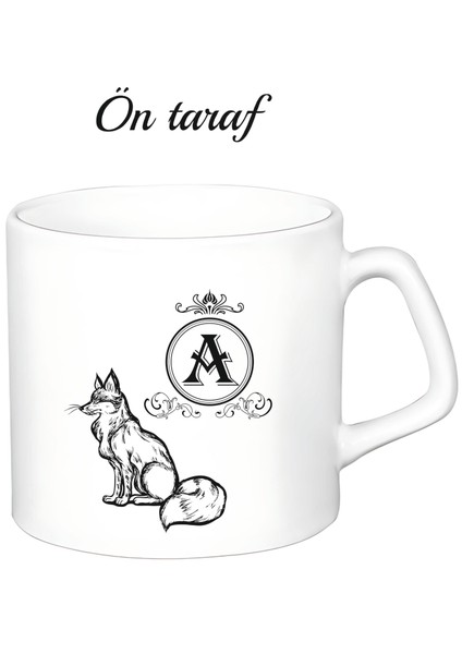 Kişiye Özel Tilki Harf Temalı Beyaz Afilli Kupa Bardak