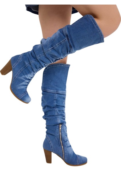 Kowboy Kot Botlar, Mavi Kadın Botları, Topuklu Western Botlar/Doğum Günü Hediyesi