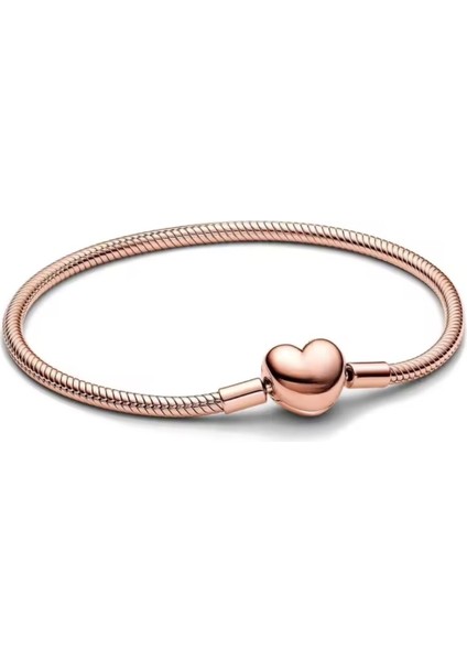 Rose Kalp Klipsli Damgalı Yılan Zincir Bileklik