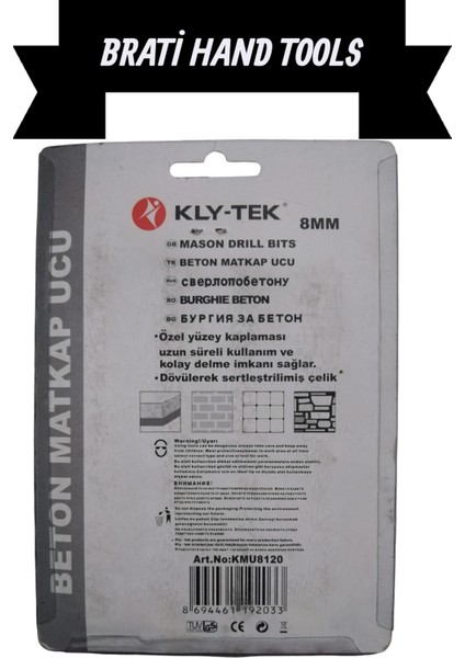 Kly-Tek 8mm Beton Delme Matkap Ucu Karbon Kaplama Siyah 4 Adet Set fiyatları